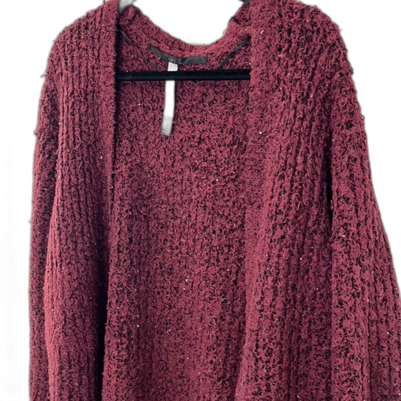 Kensie Speckled Open Front Cardigan Cranberry Plum Size Medium - Picture 2 of 9